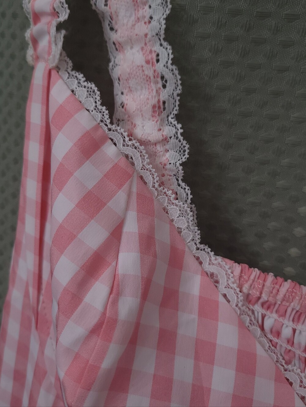 Pink Gingham Lace Trim Baby Doll Mini Dress • Size Medium - Picture 4 of 4